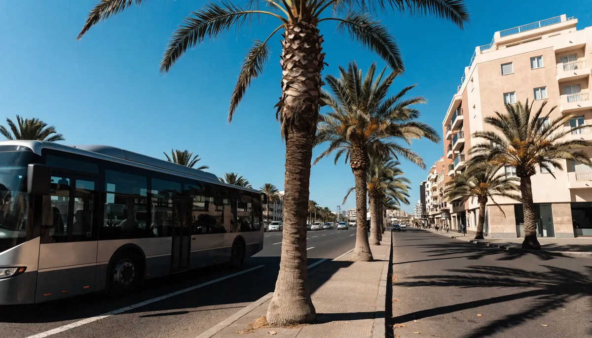 Guagua moderna por una avenida de Arrecife