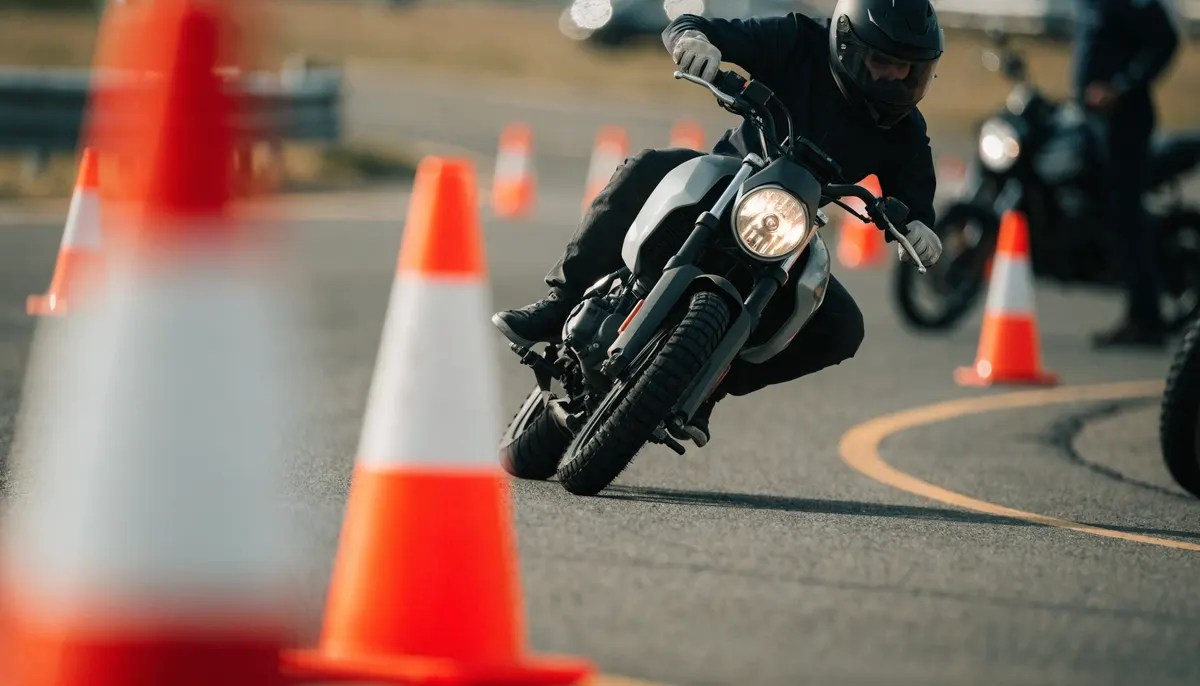 Prueba de destreza de moto en circuito con conos