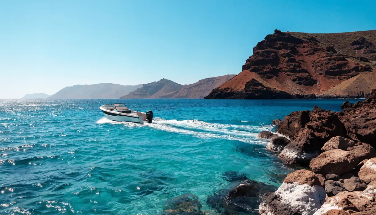Embarcación de recreo navegando frente a la costa de Lanzarote