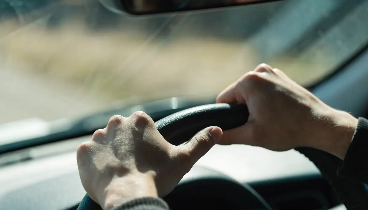 Manos al volante conduciendo con seguridad